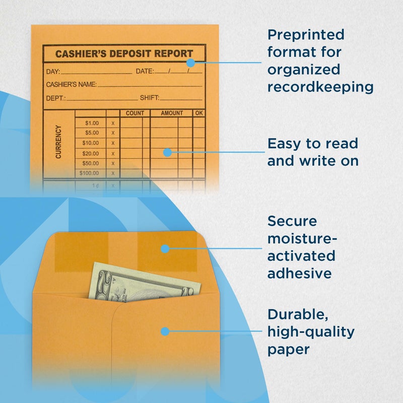 Guardian Cashier Deposit Report Envelopes with Gummed Flaps, Pack of 100 Cash Drop Envelopes - Cash Register for Small Businesses - Cashier Register for Retailers & Restaurants - Brown Kraft Envelope - Image 5
